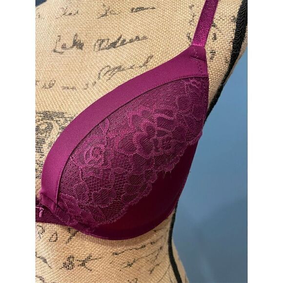 Maidenform Women's Push-Up Lace Bra Burgundy 34D Adjustable Straps Underwire - Picture 6 of 11